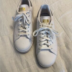 Adidas White and Gold Stan Smith Sneakers